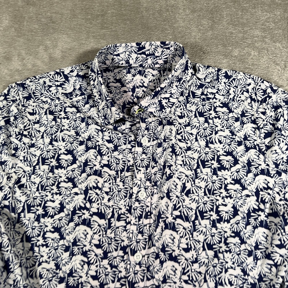Robert Graham Performance Shirt Mens Small Blue Floral‎ Short Sleeve Stretch UPF